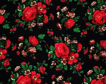 Polish folk fabric, highlander flower pattern, folklore, highlander folk pattern, Cleo motif, floral pattern, climbing roses and leaves, folk fabric