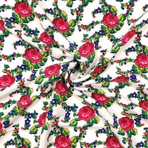Polish folk fabric, Cleo motif, highland folk pattern, highland flower pattern, roses and leaves, folk fabric, digital printing