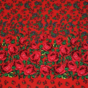 Polish folk fabric, highlander flower pattern, folklore, highlander folk pattern, Cleo motif, floral pattern, climbing roses and leaves, folk fabric