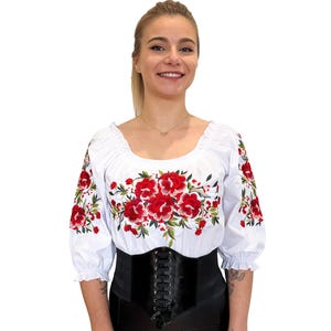 Polish folk,woman shirt,embroidery blouse, highlander blouse, flowers, embroidery roses, folklore,white,shirt,elegant,embroidery poppies.