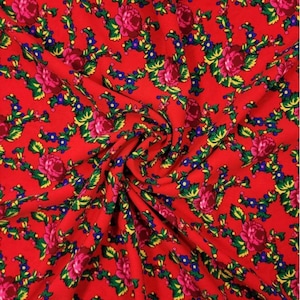 Polish folk fabric, Cleo motif, highland folk pattern, highland flower pattern, roses and leaves, folk fabric, digital printing