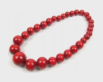 Polish wooden highlander lacquered folk beads, Polish jewelery, accessories, jewelery, regional accessories,Handmade Red Wooden Necklace
