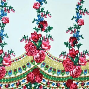 Polish folk fabric, highlander folk pattern, Cleo motif, highlander flower pattern, climbing roses and leaves, folk fabric, digital printing