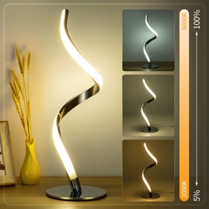 Modern Spiral Table Lamp -  Touch Control Bedside Lamp, 3 Colors & Fully Stepless Dimmable Nightstand Lamps for Bedroom, Living Room  Office