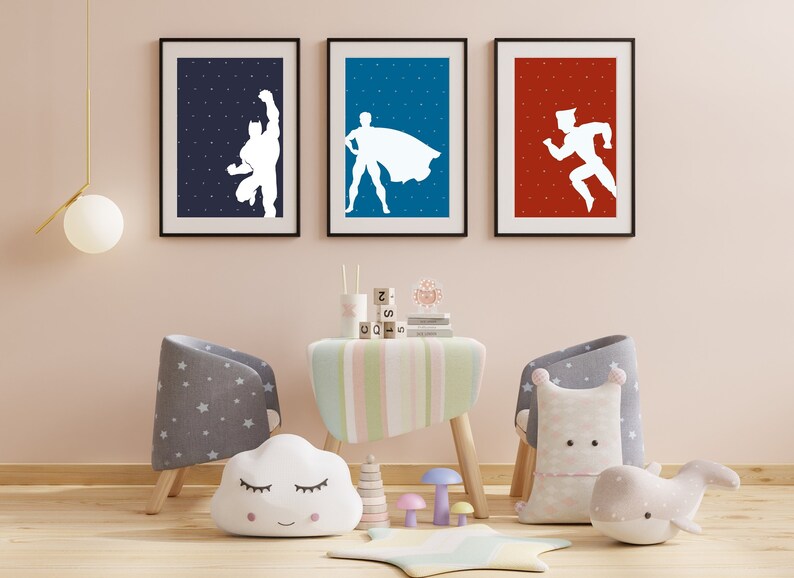Superhero Wall Art Super Hero Print Kids Bedroom Print Set - Etsy