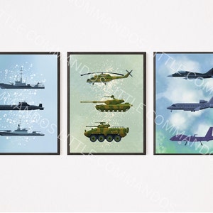 Impresiones militares Juego digital de 3, impresiones de dormitorio para niños, póster militar, póster de la Fuerza Aérea de la Marina del Ejército, descarga de alta resolución, carteles de dormitorio