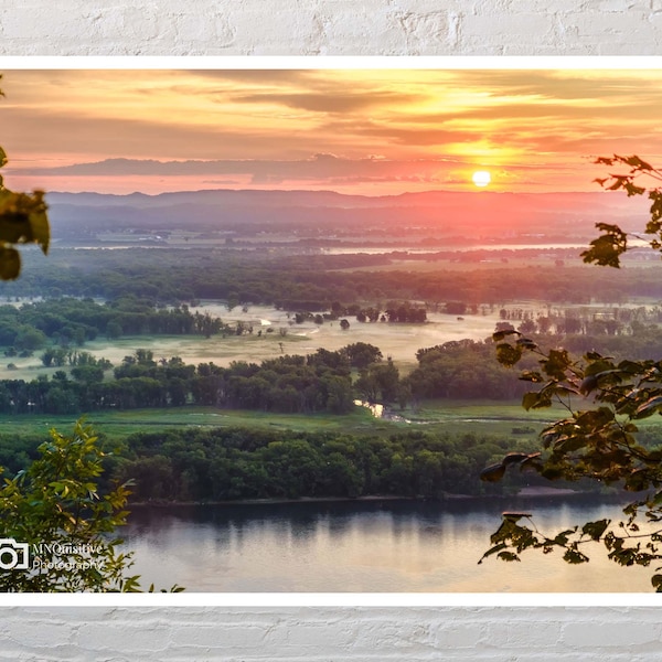Wall Hangings of Sunrise over the Mississippi, Landscape Photos on Print or Canvas, Great River Bluffs State Park, near Winona, Minnesota
