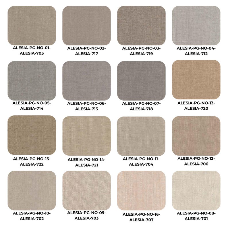 Fabric swatch collection featuring 16 different fabric samples in a variety of colors and textures. Perfect for custom cushions, including banquette cushions, bench cushions, and window seat cushions.