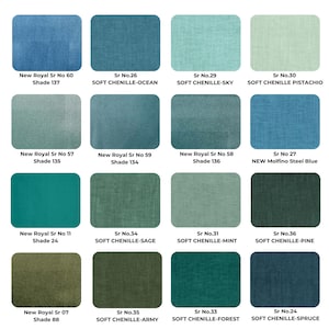 Set of 16 fabric swatches, including soft-touch, velvet, and durable fabrics, perfect for customizing cushions, sofas, and seating.