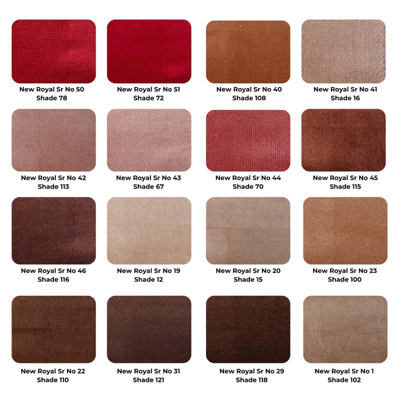 Fabric selection swatch featuring 16 samples in various hues and finishes, perfect for choosing the right material for custom cushions