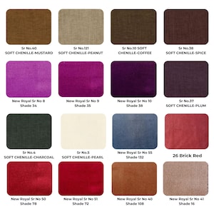 Set of 16 fabric swatches, including soft-touch, velvet, and durable fabrics, perfect for customizing cushions, sofas, and seating.