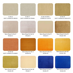 Swatch pack with 16 handpicked fabric samples, showcasing elegant and durable materials for cushions, chairs, and home styling.