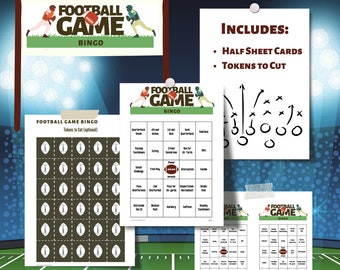 Football Game Bingo PDF, printable watch party game; big game bingo, download football bingo game, 30 unique bingo cards