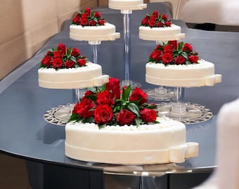 6 Tier Acrylic Wedding Cake Stand Set - Heavy Duty Round Cake and Cupcake Holder for Party, Birthday, Dessert Table Home Decor
