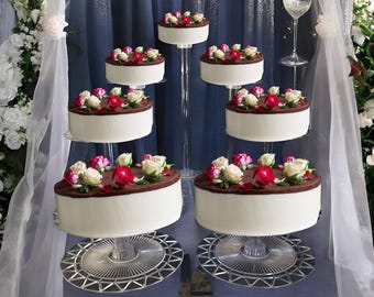 7 Tier Acrylic Wedding Cake Stand Set, Heavy Duty Round Cake & Cupcake Stand Combo, Crystal Clear Dessert Display Stand for Multi Occasion