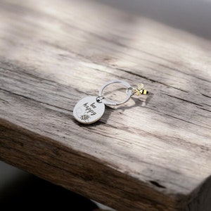 Stainless Steel Keychain Bee Happy