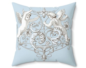 Decorative Antique Ornament Pattern and Cupids Pillow Case. Spun Polyester Square Pillow Cover