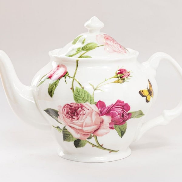 Palace Rose Fine Bone China Teapot, Floral Collectible Tea Pot