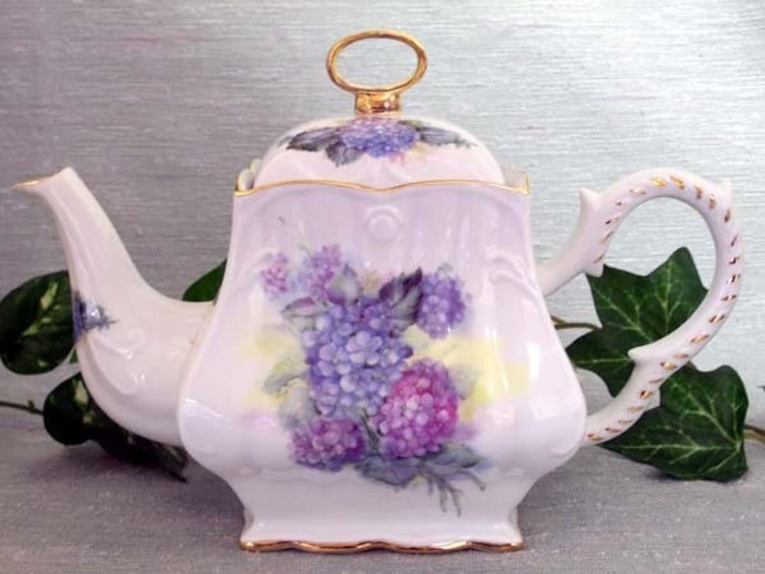 Hydrangea Teapot, Hand Decorated in the USA Porcelain Tea Pot Etsy