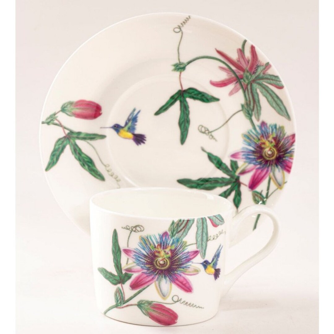 Hummingbird Garden Cups and Saucers, Set of 4 Bone China Teacup and ...