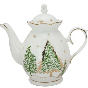 Christmas Pine Teapot, Porcelain Tea Pot