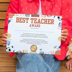Prêmio de melhor professor na semana de valorização do professor, presente de agradecimento para professor para impressão, modelo de certificado de final de ano para professor favorito
