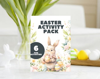 Easter Fun Pack for Kids, Printable Easter Activity Puzzle Pack, with Word Scramble, Coloring, Mix and Match, Counting, Print at Home, DIY