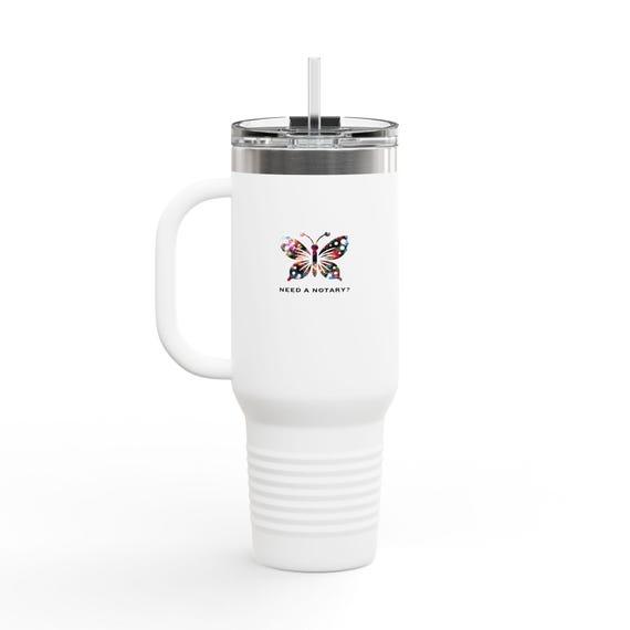 Butterfly Insulated Travel Mug, 40oz | Perfect for Coffee, Tea & Smoothies, Great for Commuters, Gifts for Notaries, Outdoor Adventures