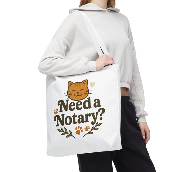 Cat-Themed Tote Bag - "Need a Notary?" - Cute & Practical, Perfect Gift for Cat Lovers, Shopping, Travel, and Everyday Use