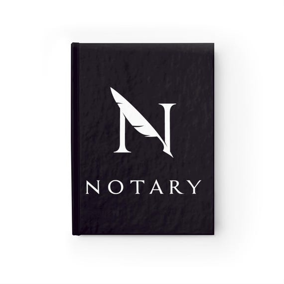 Black Notary Journal with White Lettering - Blank Pages, Notary Logo