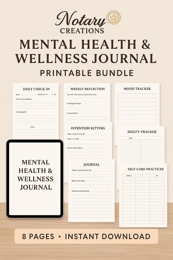 Minimalist  Health & Wellness Journal™ | Printable Mood Tracker, Self-Care, Therapy Reflection Journal PDF Bundle