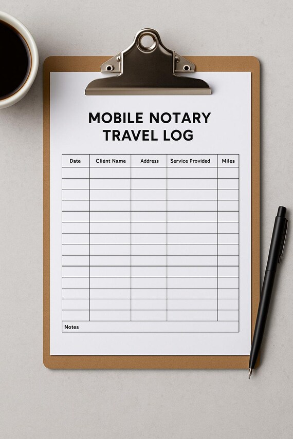Mobile Notary Travel Log PDF | Printable Notary Mileage Tracker | Client, Fee, Mileage, Service Log Sheet | Digital Notary Form