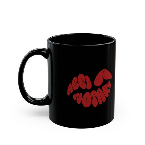 Modern Black Mug with Playful Design, Unique Coffee Cup, Gift for Creatives, Stylish Drinkware, Fun Kitchen Decor, Vivid Artwork