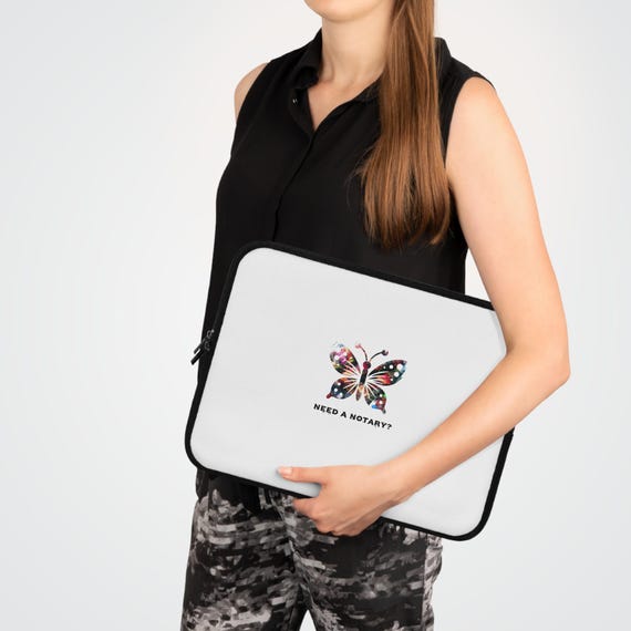 Colorful Butterfly Laptop Sleeve | Motivational Gift for Notaries, Stylish Tech Case for Work, Eco-Friendly Accessory, Unique Laptop Bag