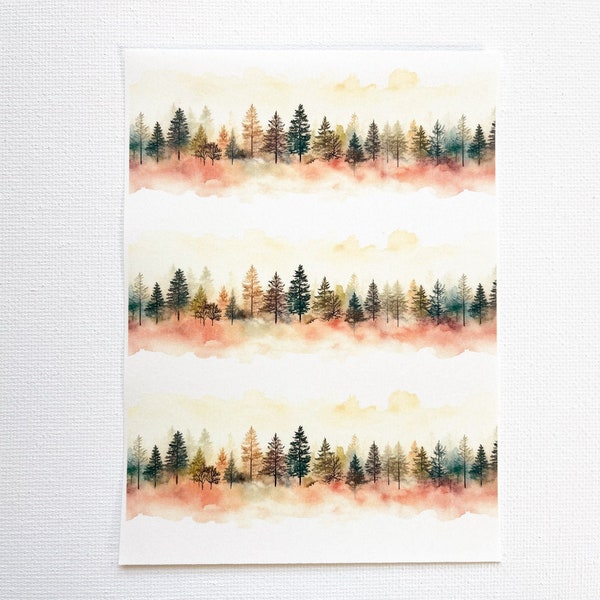 Fall Trees Transfer Sheet for Polymer Clay, Water Soluble Transfer Paper, Fall Woods, Tree Line