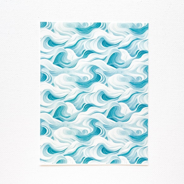 Blue Abstract Wave Pattern Transfer Sheet for Polymer Clay, Paper Transfer,  Water-Soluble Transfer for Polymer Clay