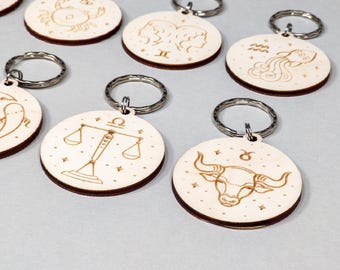 Chaveiro de madeira personalizado do zodíaco – Presente astrológico feito à mão para todos os 12 signos Digital: SVG, AI, DXF, LBRN2