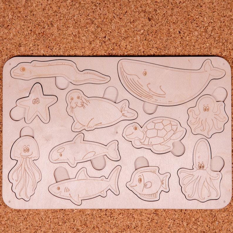 Children's Educational Wooden Puzzle With Sea Animals Gift for Kids - Etsy