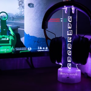 Personalized Gamer Streamer Tag LED headphone holder stand