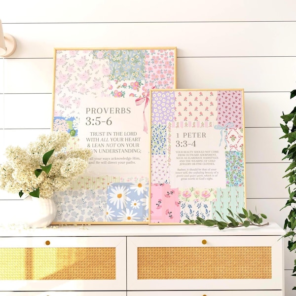 Conjunto de 2 | Download Digital | Arte de Parede Cristã Minimalista | Coquette | Arte de Parede Estilo Preppy | Conjunto de Decoração de Parede com 2 peças | Pacote | Cottage Core