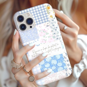 Rejoice in hope | Romans 12:12 | Christian Phone Case | Bible Verse | Cute Girly | Coquette | Iphone Android 14 15 16 17 plus pro max blue