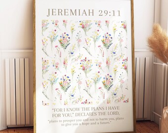 Jeremia 29:11 | Digitaler Download | Ich kenne die Pläne | Minimalistische christliche Wandkunst | Christliche Wanddekoration | Florale Wandkunst | Druckbar