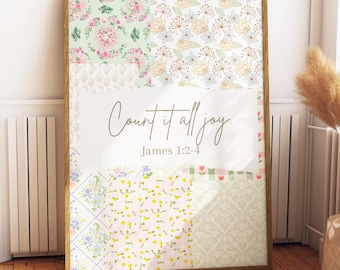 James 1:2-4 Bible Verse Print | Green Floral Christian Wall Art