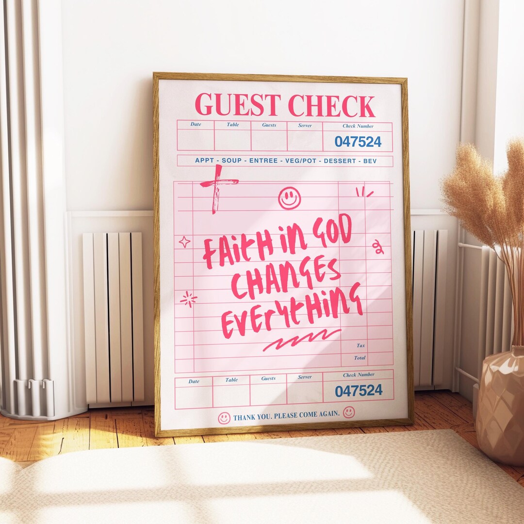 Faith in God Guest Check Poster | Pink Christian Scripture Art - Etsy