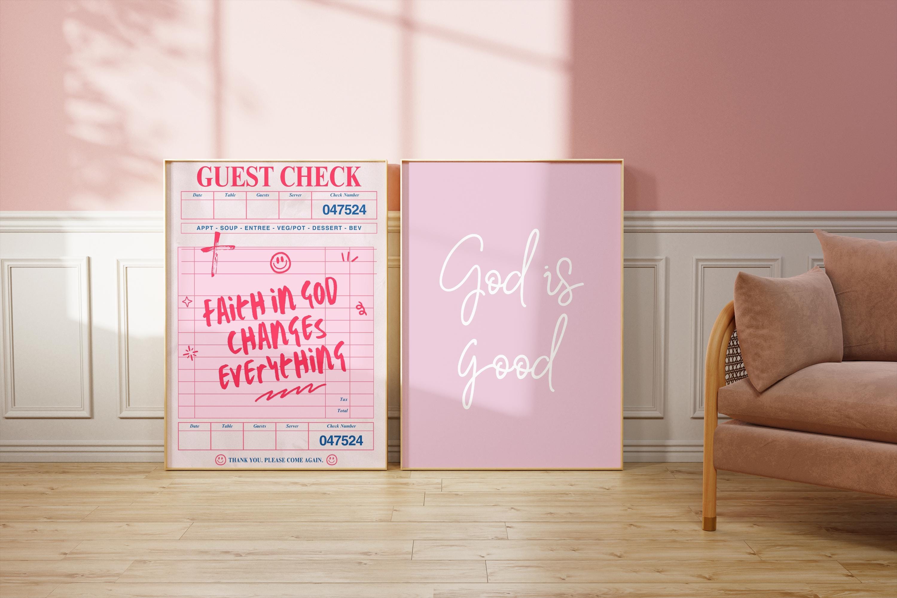 Faith in God Guest Check Poster | Pink Christian Scripture Art - Etsy