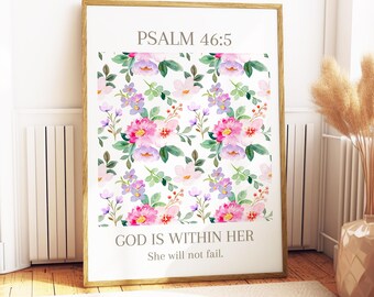 Psalm 46:5 | Digitaler Download | Gott ist in ihr | Christliche moderne Wandkunst | Posterdruck | Bibelvers | Schrift Wanddekor floral niedlich
