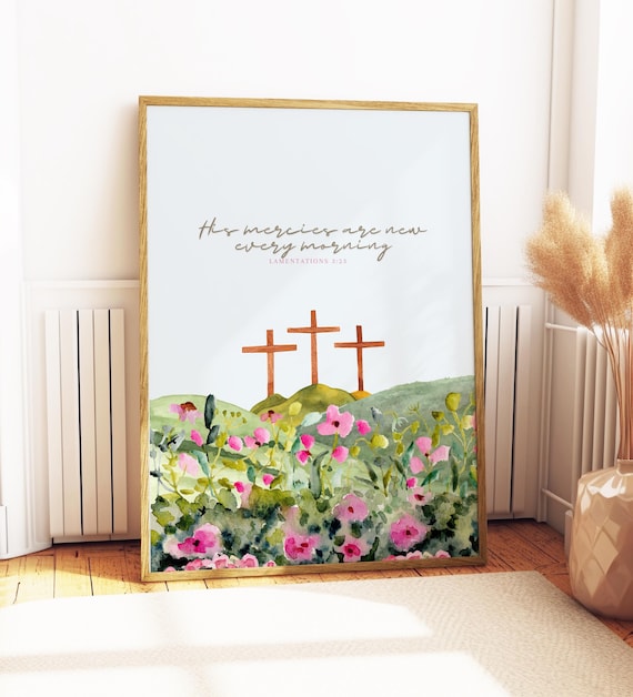 Floral Lamentations 3:23 Scripture Art Print, Christian Home Decor