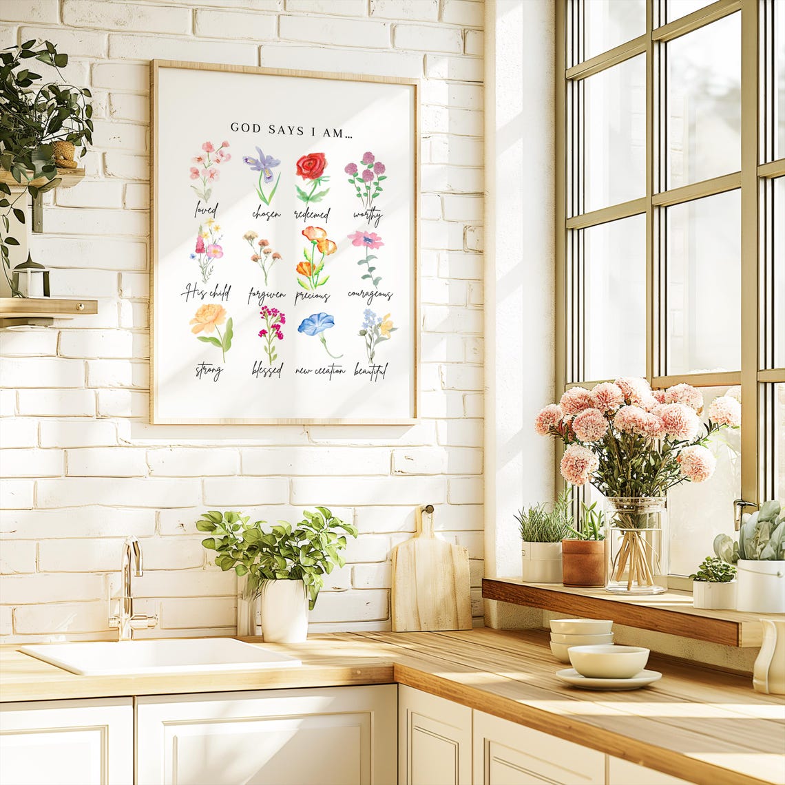 God Says I Am Floral Print | Christian Scripture Poster - Etsy