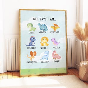 God says I am | Physical Print | dinosaur | Bible verse poster | Bible Verse Scripture decor | Christian wall art | blue nursery | baby boy