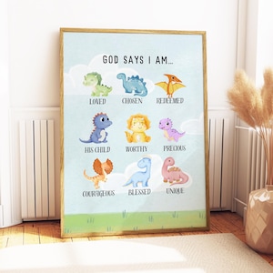 God says I am | Digital Download | Christian Bible Verse Wall Art | Dinosaur | Wall Decor | nursery boy poster | baby boy kid print